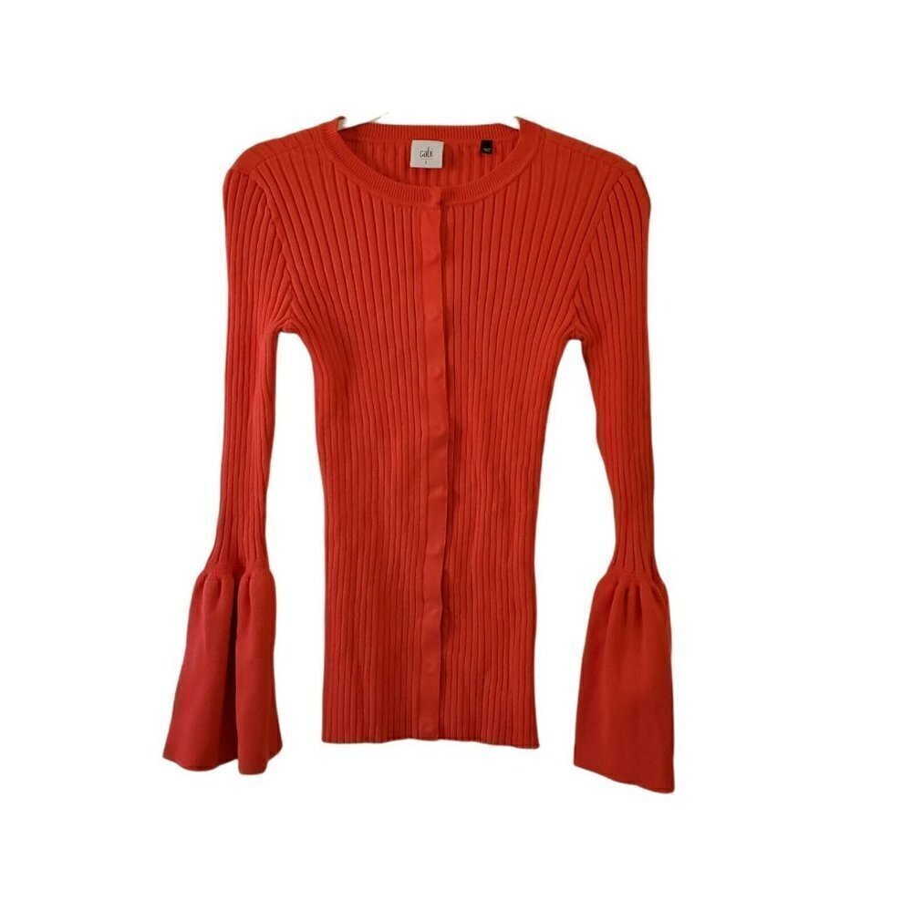 CAbi Sweater Small Womens Hibiscus Orange Trumpet Cardigan Bell Sleeve‎ #5285